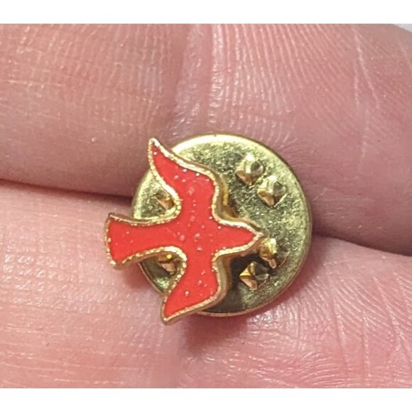 Minimalist Dove Shaped Red And Gold Tone Enamel Filled Lapel Pin - Picture 3 of 4